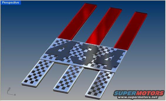 racing emblem with red bars and checkered pattern, displaying the numbers 434