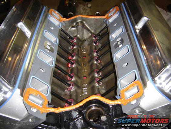 Intake gasket installed, no cork gaskets just a thick bead of RTV.