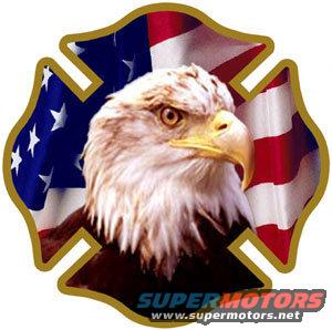 Eagle and American flag decal with Supermotors.net logo