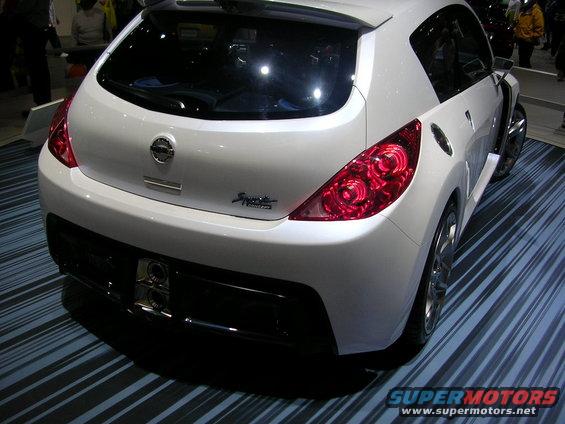 White Nissan Sport Concept car's rear end with distinctive taillights and a spoiler