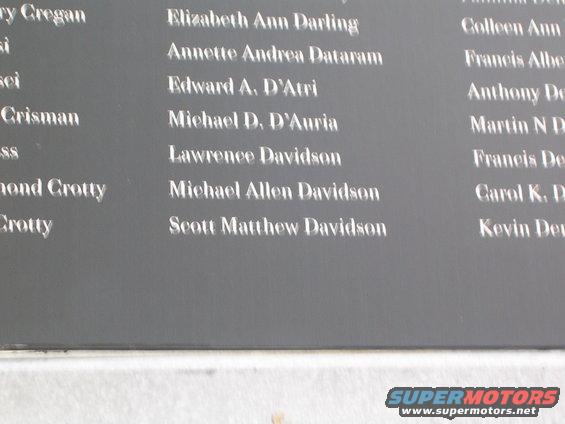 Names engraved on a dark plaque, including "Elizabeth Ann Darling" and "Scott Matthew Davidson"