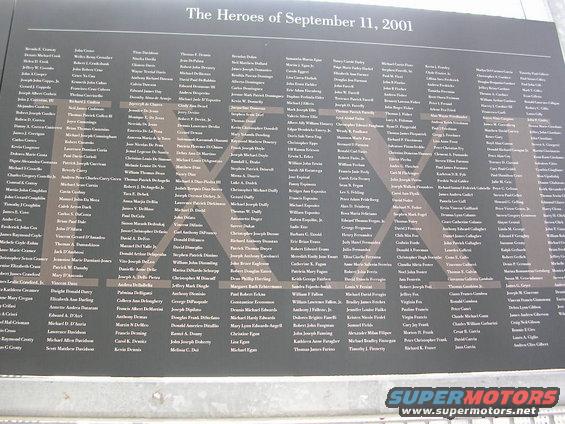 Memorial plaque listing names of heroes of September 11, 2001