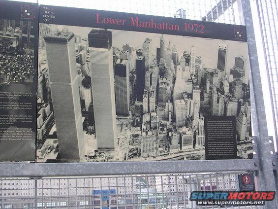 Black and white photograph of Lower Manhattan in 1972, showing the World Trade Center towers and surrounding cityscape