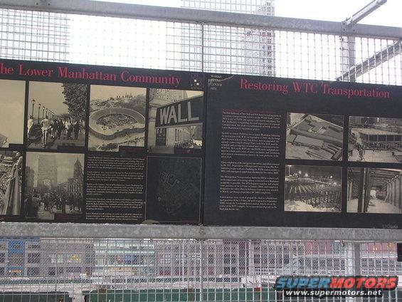Display about Lower Manhattan Community and restoring WTC transportation with historical photos and text