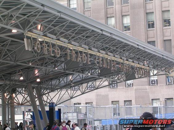 World Trade Center sign above a crowd