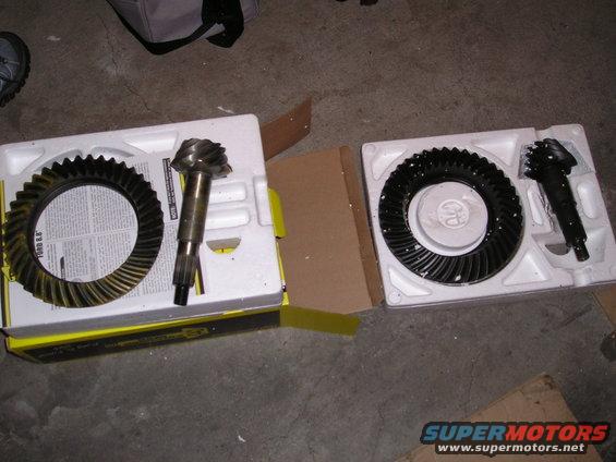 Two sets of differential gears, one with "FORD 8.8" printed on the packaging