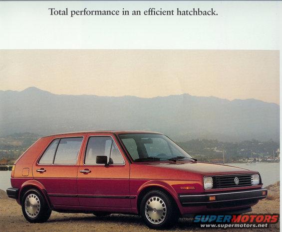 Red 1987 Volkswagen Golf hatchback parked outdoors with mountains in background