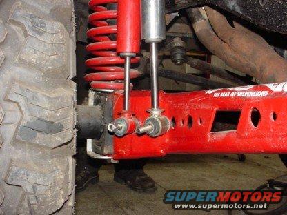 Red suspension components and large tire with "THE REAR OF SUSPENSIONS" text