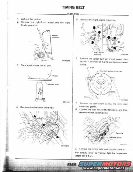 Diagram showing timing belt removal steps for a vehicle