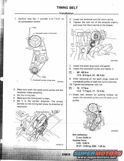 Diagram showing timing belt installation with torque specifications