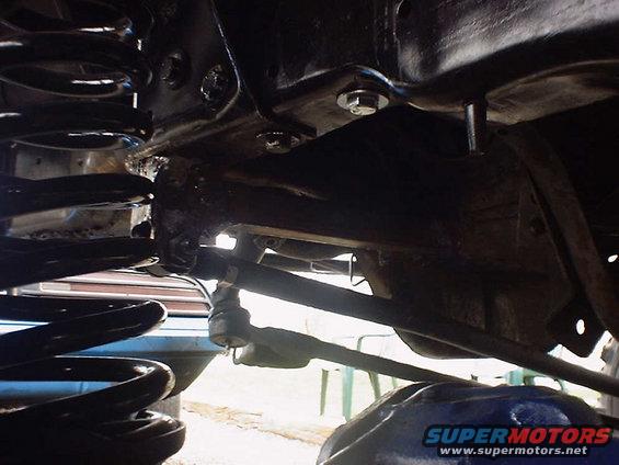 Close-up of vehicle suspension parts, including springs and steering linkage