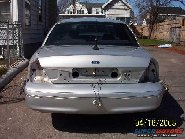 1999 Ford Crown Victoria rear, missing taillights and bumper trim