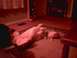 1996 Ford Mustang - A dog is resting on its back on a rug in a room.