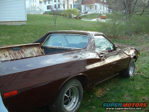 Brown 1972 Ford Ranchero pickup truck, rear quarter view