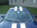 1995 Ford Probe - The front of a blue car with white racing stripes is visible, along with the interior and a brick building in the background.