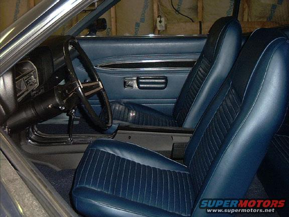 1970 Ford Torino interior with blue vinyl seats and dashboard