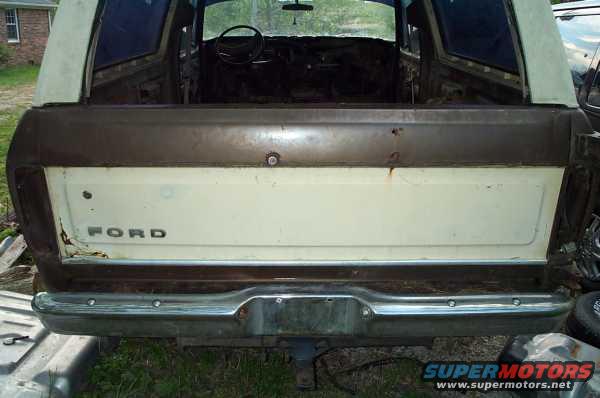 Rear view of a 1979 Ford Bronco with tailgate down, showing 'FORD' lettering