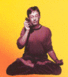 1990 Ford Bronco - A man in meditation pose holds a vintage phone to his ear against a vibrant yellow and orange gradient background.