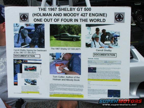 Document board about a 1967 Shelby GT 500 with photos and text