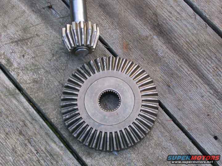 Bevel gear and pinion gear set on wooden planks