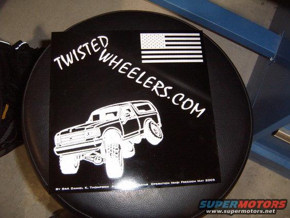 Sticker of a lifted 1988 Ford Bronco with "TWISTEDWHEELERS.COM" and an American flag