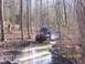 2003 Honda RUBICON - An ATV navigates a water-filled path in a dense forest on a sunny day.