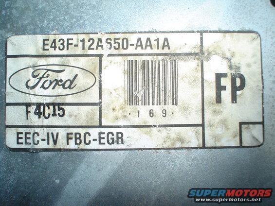 Label on a Ford EEC-IV FBC-EGR module with part number E43F-12A650-AA1A