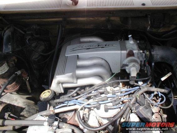 Engine bay with "Lightning" intake manifold and distributor cap