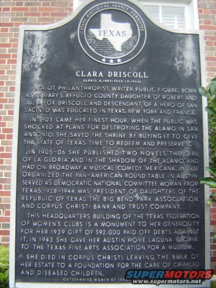 Texas State Historical Survey Committee marker for Clara Driscoll