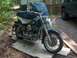 1976 Harley-Davidson Super Glide - A 1976 Harley-Davidson Super Glide motorcycle is seen from the front three-quarter view, parked outdoors on concrete slabs.