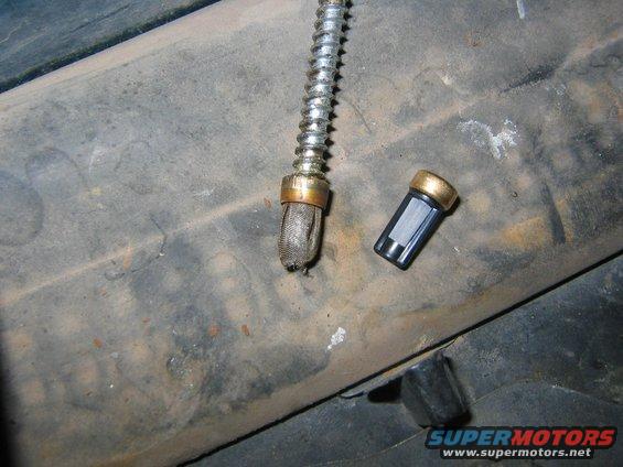 fuel filter screen with mesh and a black cap with brass ends