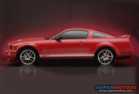 Red Ford Mustang GT500 side profile with GT 500 side stripe