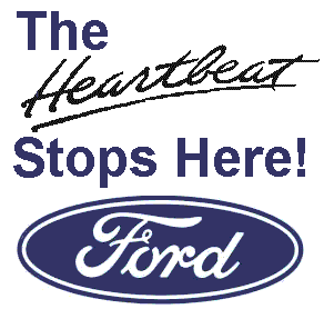 Ford logo with 'The Heartbeat Stops Here!' slogan