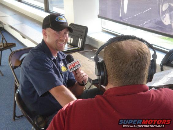 Eric_ESPN950.JPG — June 14, 2005 ESPN Radio 950 Interview with Eric McBride in Indianapolis On June 5, Eric McBride was interviewed by ESPN Radio’s Greg Rakestraw (www.espn950.com) during the Hot Rod Power Tour stop at the Indianapolis Raceway Park (IRP).