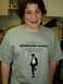 1983 Ford F-250 - A person smiles while wearing a t-shirt with controversial text and a graphic of Michael Jackson.