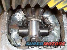 close-up of damaged differential gears with SuperMotors logo