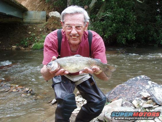 Dads 15" Rainbow, his biggest so far. Only been trout fishing 2 months. HA