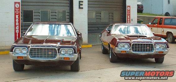Two 1972 Ford Torinos parked front-end out, one slightly behind the other
