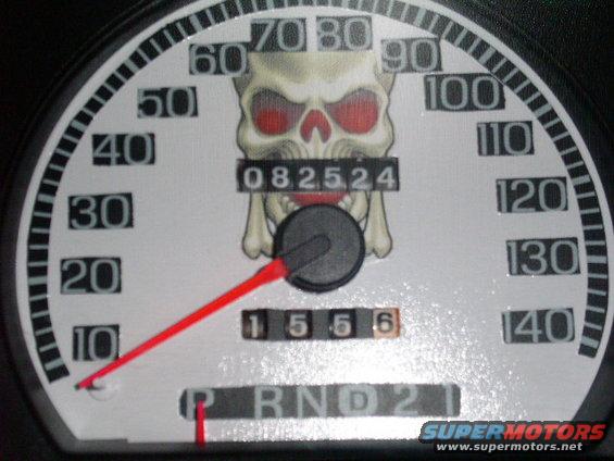 Speedometer with skull graphic and odometer reading 082524