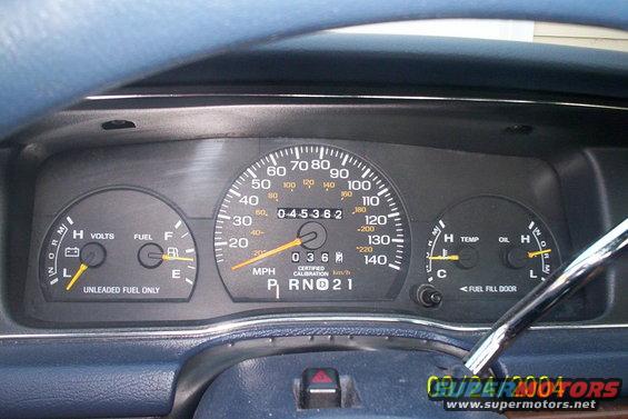 1994 Ford Crown Victoria dashboard gauges showing 45,362 miles and P, R, N, D, 2, 1 gear selection