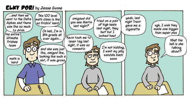 Web comic with three panels of dialogue