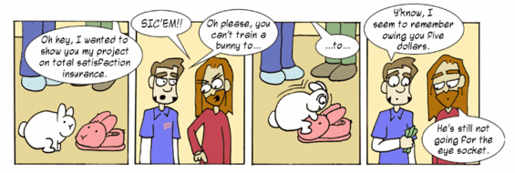 Web comic strip with characters discussing insurance and money