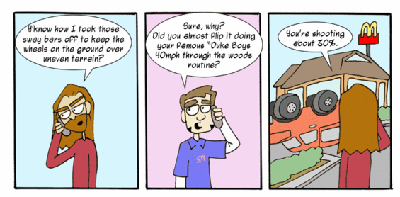 Web comic with three panels showing characters talking and one character wearing sunglasses