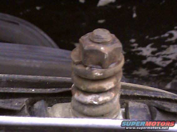 Close-up of a rusted bolt with multiple washers stacked on it
