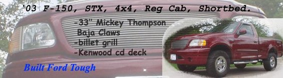 Maroon 2003 Ford F-150 STX, regular cab, shortbed, with aftermarket grille and tires