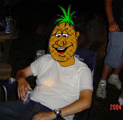Person in pineapple mask