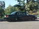 1999 Ford Crown Victoria - A black sedan is parked on the side of the road with trees and a bridge visible.