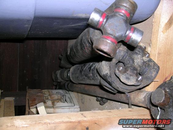 Close-up of driveshaft universal joints with red markings