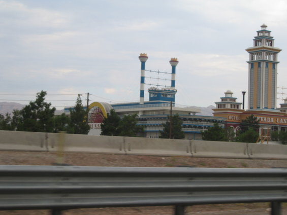 Nevada Landing hotel and casino with distinctive towers and signage