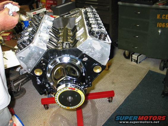 Engine on red stand with AFR valve covers
